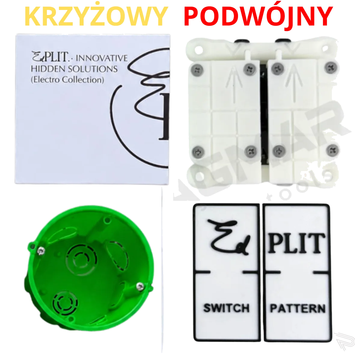 WŁĄCZNIK EDPLIT PODWÓJNY KRZYŻOWY BEZ RAMKI LICOWANY Z PŁYTKĄ