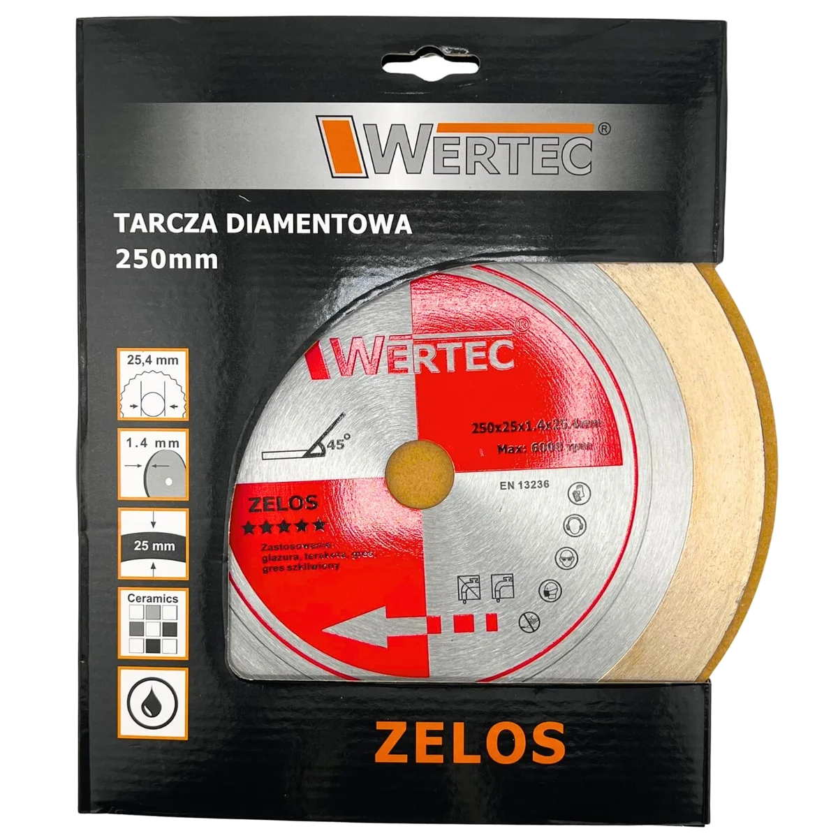 Tarcza ZELOS 250 25.4 WERTEC do cięcia na 45 stopni, zdjęcie 2