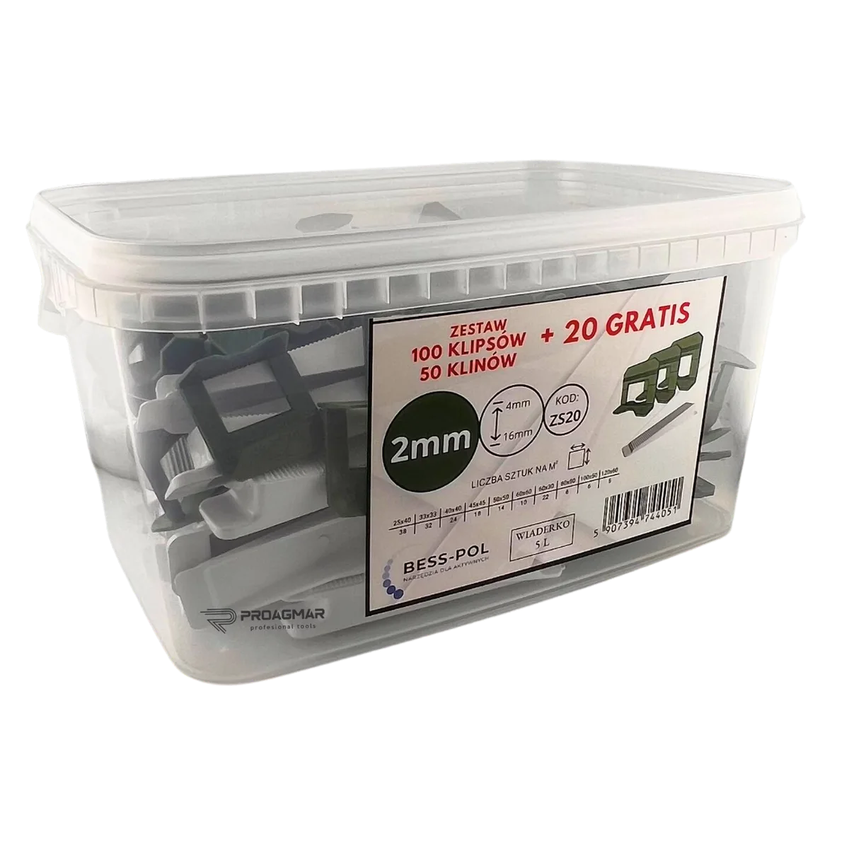 KLIPSY 2mm + KLINY SYSTEM POZIOMOWANIA PŁYTEK 150szt WIADRO BESS POL, zdjęcie 7