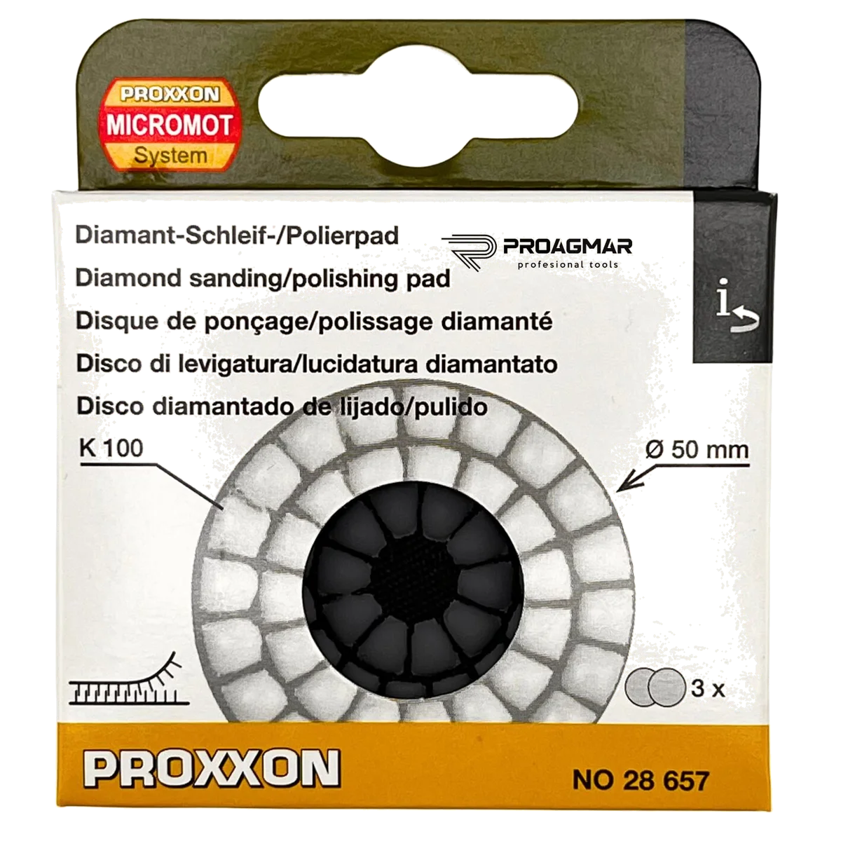Pad polerski 3szt 50mm gradacja 100 PROXXON 28657, zdjęcie 3
