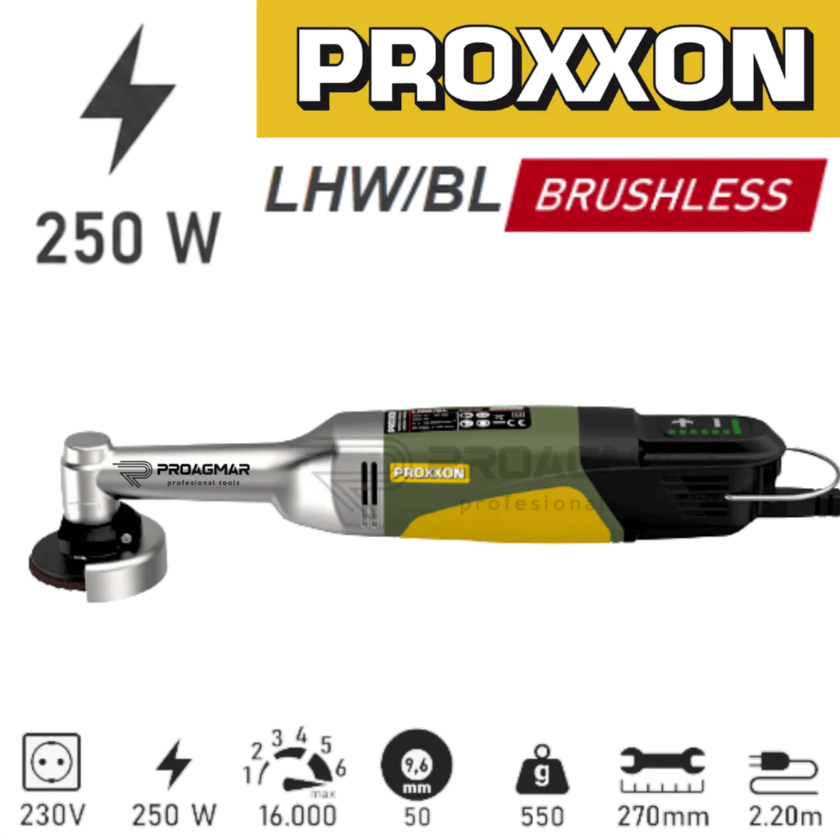PROXXON 250W Szlifierka kątowa LHW/BL PR29202 ELEKTRYCZNA Z ELEKTRONICZNĄ REGULACJĄ OBROTÓW - obrazek 2