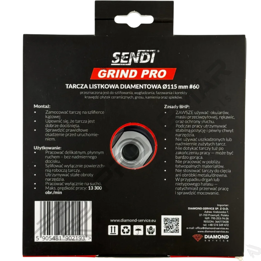 Tarcza SENDI listkowa diamentowa GRIND PRO Ø115mm #60 - obrazek 6