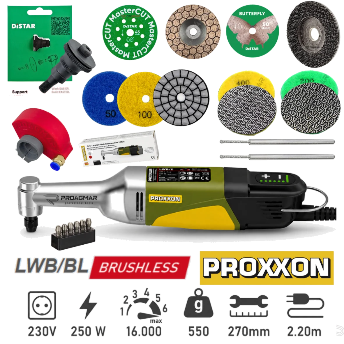 WIERTARKA 250W SIECIOWA PROXXON ZESTAW LWB/BL 29207 SILNIK BEZSZCZOTKOWY