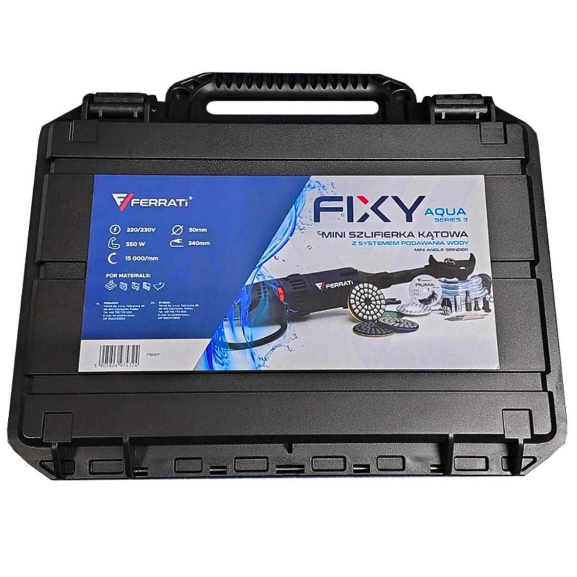 FERRATI FIXY AQUA SERIA 3 2026 MINI SZLIFIERKA / WIERTARKA 550W ZESTAW WALIZKA OSPRZĘT - obrazek 14