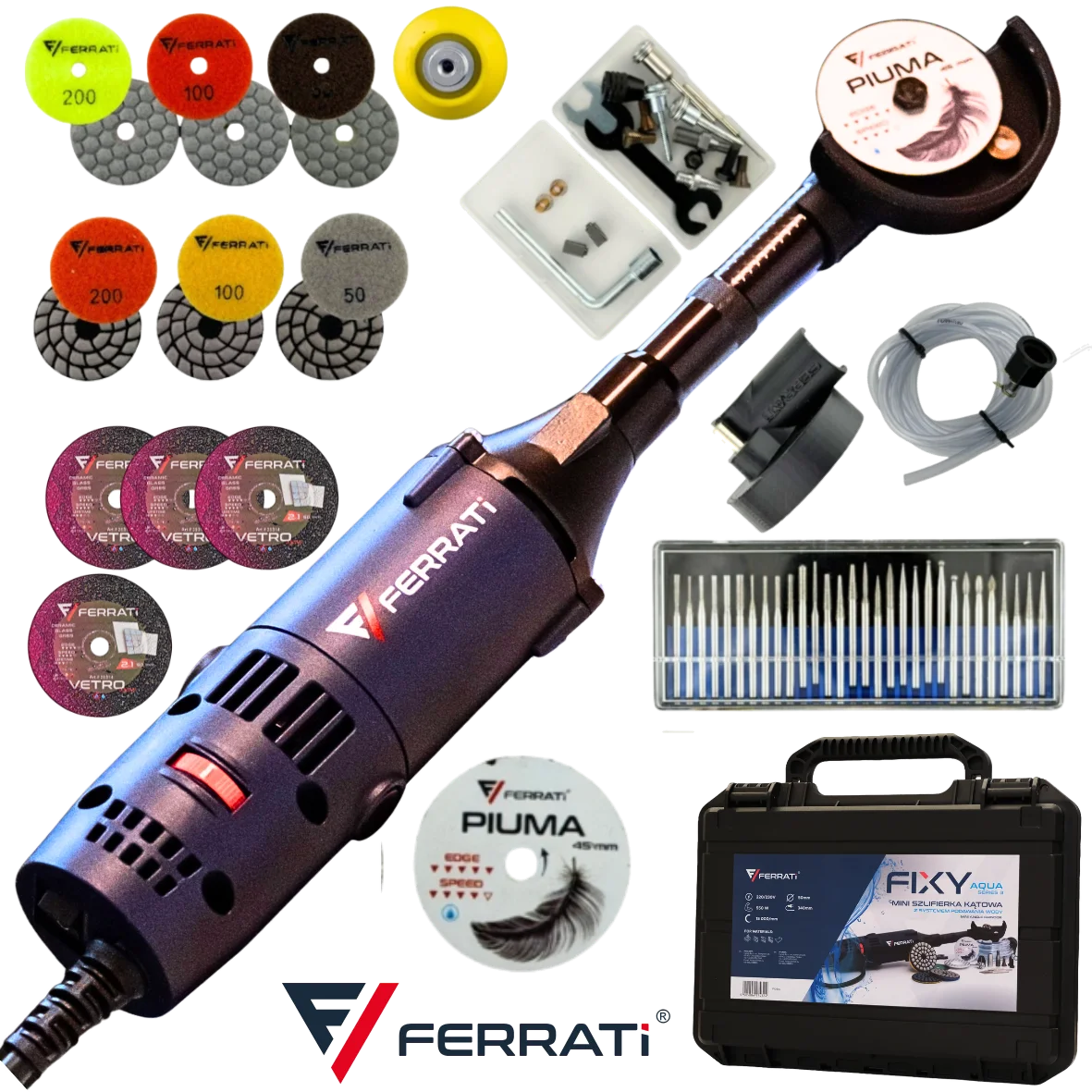 FERRATI FIXY AQUA SERIA 3 2026 MINI SZLIFIERKA / WIERTARKA 550W ZESTAW WALIZKA OSPRZĘT