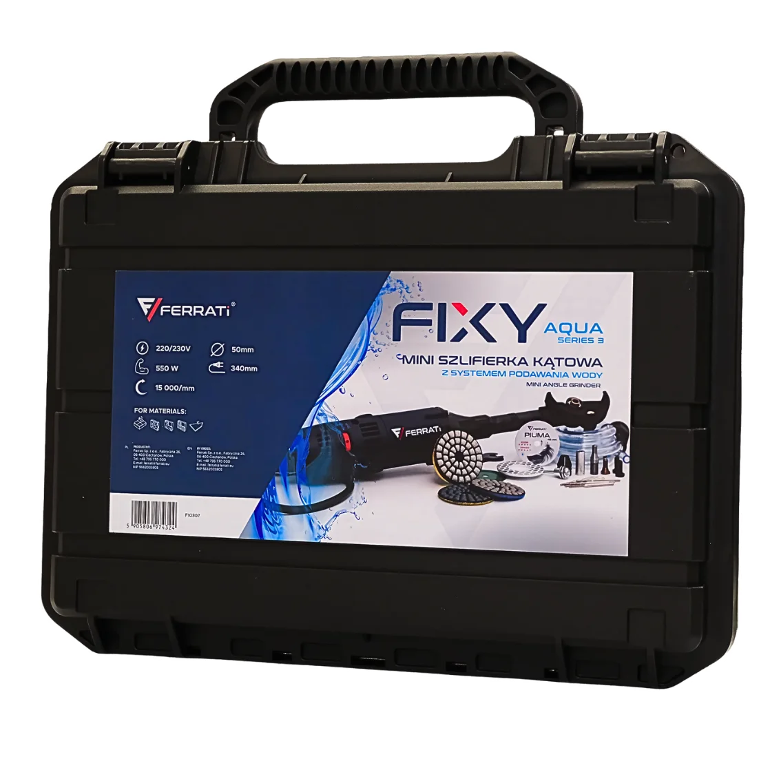 FERRATI FIXY AQUA SERIA 3 2026 MINI SZLIFIERKA / WIERTARKA 550W ZESTAW WALIZKA OSPRZĘT - obrazek 3