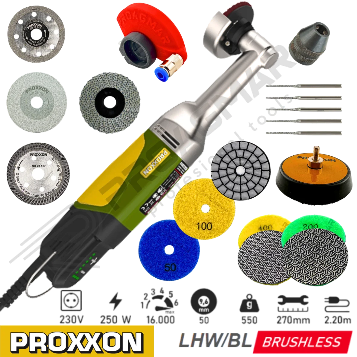 SZLIFIERKA SIECIOWA 250W Z REGULACJĄ OBROTÓW PROXXON ZESTAW LHW/BL 29202